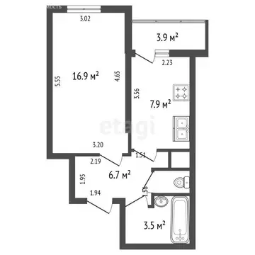 1-комнатная квартира: Санкт-Петербург, Рыбацкий проспект, 18к2 (36.3 ...