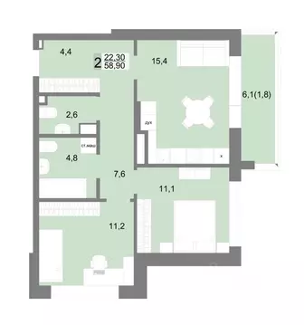 2-к кв. Свердловская область, Екатеринбург ул. Семена Лагоды, 80 (58.9 ...