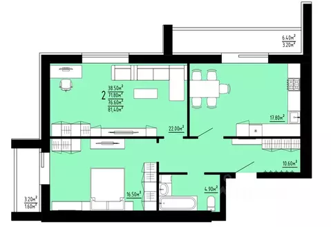 2-к кв. Мордовия, Саранск Низы жилрайон,  (76.6 м)