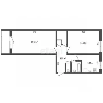 2-к кв. Вологодская область, Череповец ул. Космонавта Беляева, 3 (44.8 ...