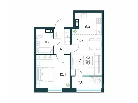 2-к кв. Забайкальский край, Чита Хороший мкр,  (45.1 м)