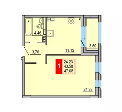 1-к кв. Тверская область, Тверь Петербургское ш. (47.08 м)