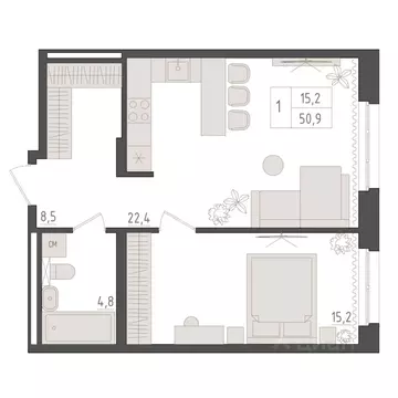 1-к кв. Башкортостан, Уфа 563-й кв-л,  (50.9 м)