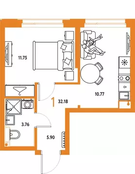 1-к кв. Свердловская область, Екатеринбург ул. Шефская, 28А (32.18 м)
