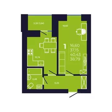 1-к кв. Башкортостан, Уфа ул. Михаила Зайцева, 6 (39.5 м)