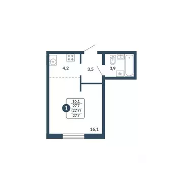 Студия Кировская область, Киров Скандинавия жилой комплекс (27.7 м)