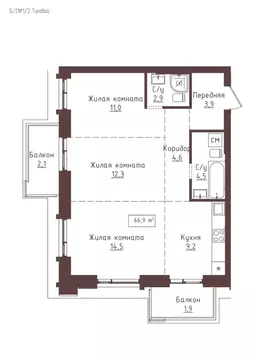 3-к кв. Алтайский край, Барнаул ул. Папанинцев, 155 (66.9 м)