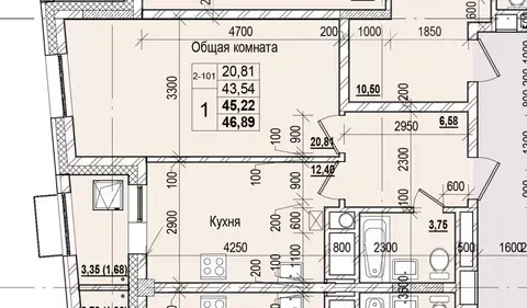 1-к кв. Саха (Якутия), Якутск ул. Чкалова (45.22 м)