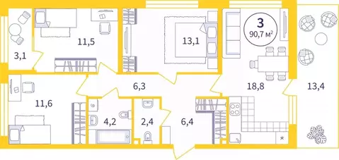3-к кв. Свердловская область, Екатеринбург Астон Реформа жилой ...