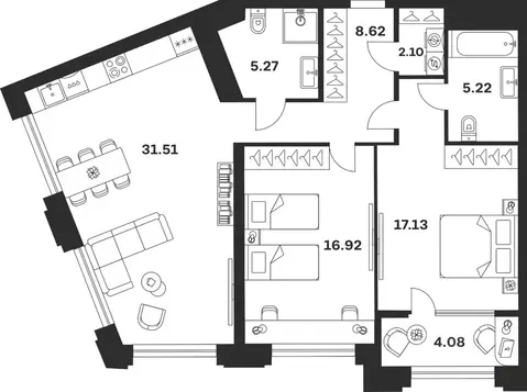 2-к кв. Тульская область, Тула ул. Болотникова, 4 (90.85 м)