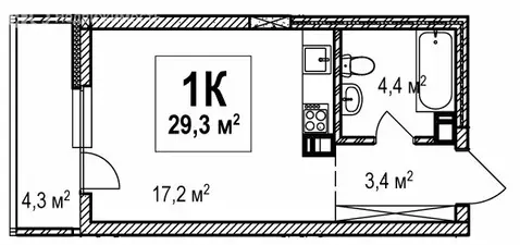 1-комнатная квартира: Нижний Новгород, проспект Гагарина, 36к4 (29.3 ...