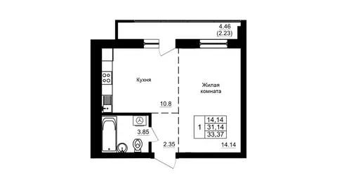 1-к кв. Алтайский край, Барнаул ул. Папанинцев, 161 (33.37 м)
