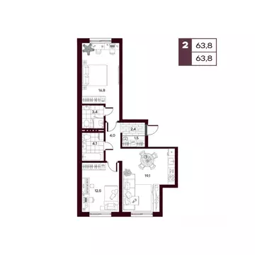 2-к кв. Тюменская область, Тюменский муниципальный округ, д. Дударева ...