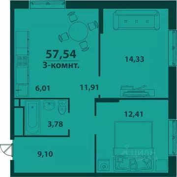 3-к кв. Ульяновская область, Ульяновск ул. Аблукова, 24 (57.54 м)