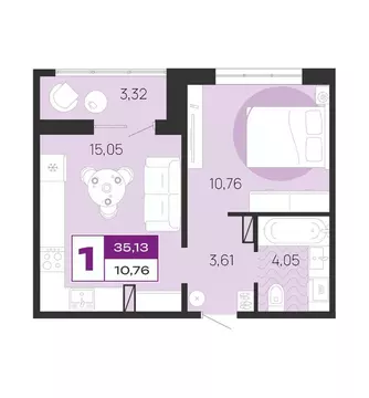 1-к кв. Брянская область, Брянск Медовый кв-л, поз8 (35.13 м)