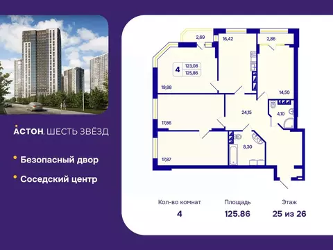 4-к кв. Новосибирская область, Новосибирск Астон. Шесть Звезд жилой ...