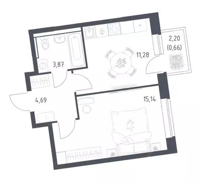 1-к кв. Москва № 103 кв-л, Подольские Кварталы жилой комплекс (35.64 ...