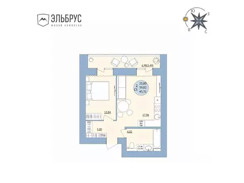 2-к кв. Башкортостан, Уфа Кавказская ул., 24 (43.31 м)