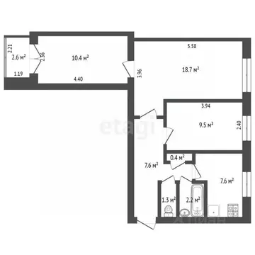 3-к кв. Башкортостан, Стерлитамак Коммунистическая ул., 24 (57.8 м)