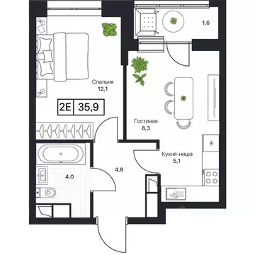 1-к кв. Московская область, Пушкино Пушкино Град жилой комплекс (35.9 ...