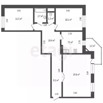 3-к кв. Тюменская область, Тюмень ул. Николая Чаплина, 117 (70.1 м)