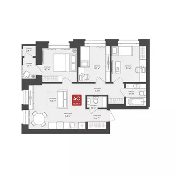 4-комнатная квартира: Новосибирск, Промышленная улица, 7 (58.99 м)