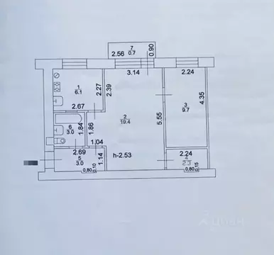 2-к кв. Татарстан, Казань ул. Рахимова, 19 (43.5 м)