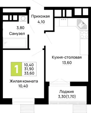 1-к кв. Адыгея, Тахтамукайский район, Яблоновский пгт  (33.6 м)