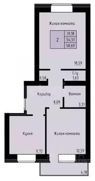 2-к кв. Архангельская область, Архангельск Рейдовая ул., 21к1 (58.69 ...