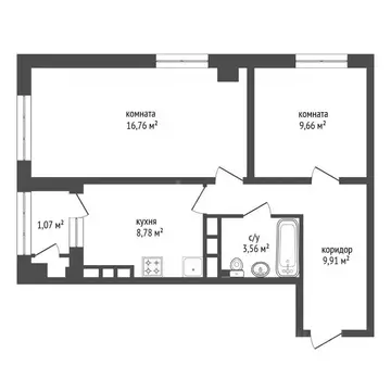 2-к кв. Башкортостан, Уфа Караидельская ул., 54/1 (49.1 м)