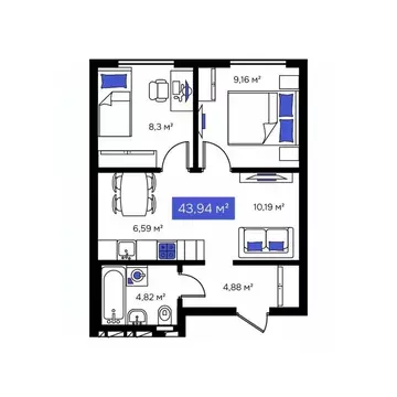 2-к кв. Приморский край, Владивосток Визионер жилой комплекс (43.94 м)