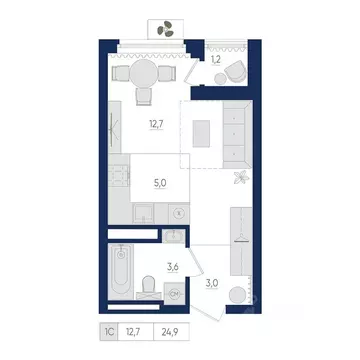 1-к кв. Башкортостан, Уфа ул. Евгения Столярова, 13 (24.9 м)