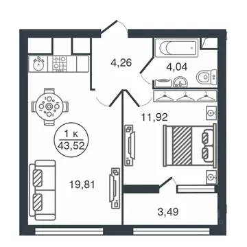 1-к кв. Тверская область, Тверь Южный мкр,  (43.52 м)