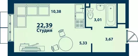 1-к кв. Башкортостан, Уфа ул. Ивана Спатара, 14 (22.39 м)