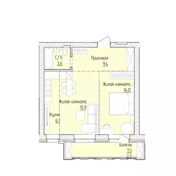 2-к кв. Алтайский край, Барнаул ВРЗ мкр, бул. 9 Января (51.2 м)