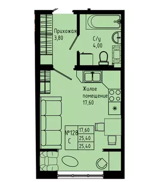 Квартира-студия: Коммунар, Железнодорожная улица, 41к2 (25.4 м)