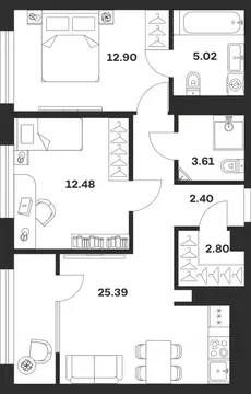 2-к кв. Тульская область, Тула Парк Патриот жилой комплекс (64.6 м)