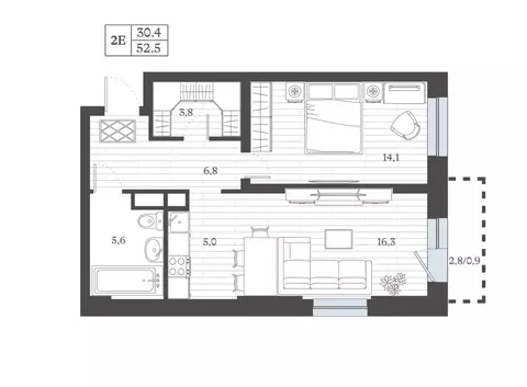 2-к кв. Дагестан, Дербент ул. Сальмана (51.45 м)