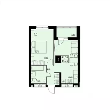 1-к кв. Самарская область, Самара АмГрад жилой комплекс (43.07 м)