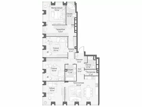 4-комнатная квартира: Москва, улица Сергея Макеева, вл11/9с1-10 (166.4 ...