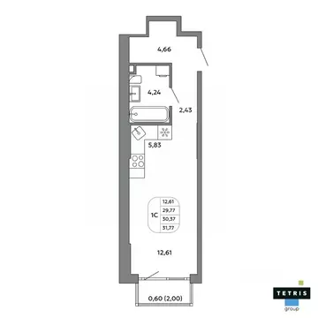 Студия Свердловская область, Екатеринбург Уралмаш жилрайон,  (30.37 м)