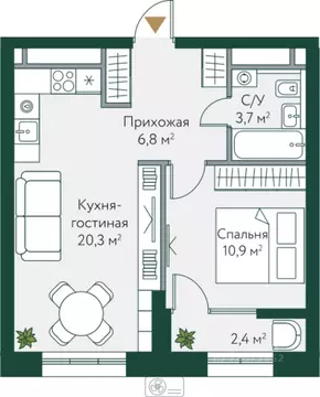 1-к кв. Волгоградская область, Волгоград Новосибирская ул., 74 (44.1 ...