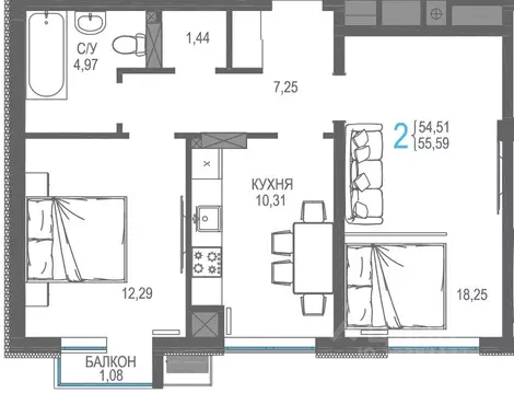 2-к кв. Крым, Симферопольский район, Гвардейское пгт, Республика жилой ...