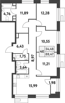 4-к кв. Москва пос. Газопровод, Смарт Гарден жилой комплекс, 2 (88.4 ...
