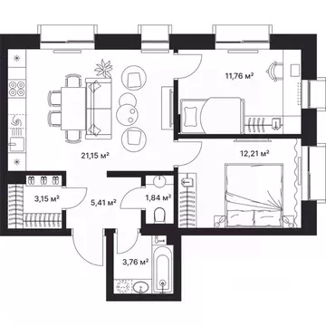 2-к кв. Владимирская область, Киржач ул. Свердлова, 10А (60.0 м)