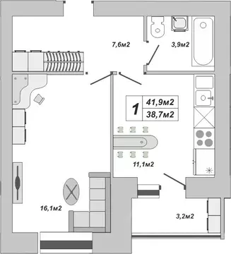 1-к кв. Тамбовская область, Тамбов ул. Чичерина, 7/1к3 (41.9 м)