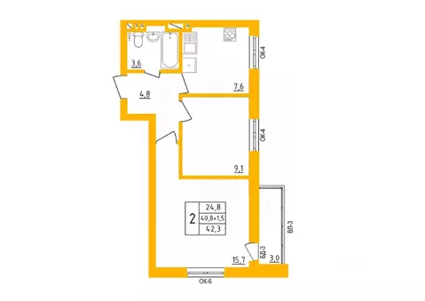 2-к кв. Башкортостан, Уфа ул. имени Фронтовых Бригад, 15/1 (42.3 м)