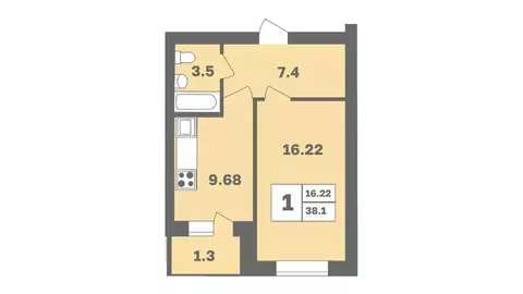 1-к кв. Башкортостан, Уфа Дагестанская ул., лит13 (38.1 м)