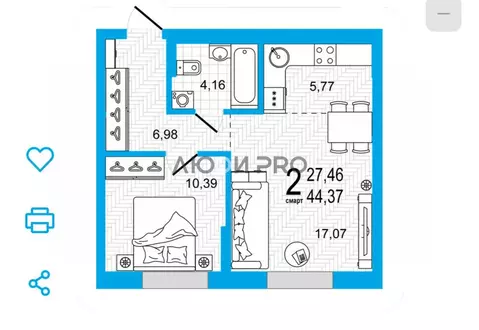 1-комнатная квартира: Уфа, Владивостокская улица, 1/2 (44.37 м)