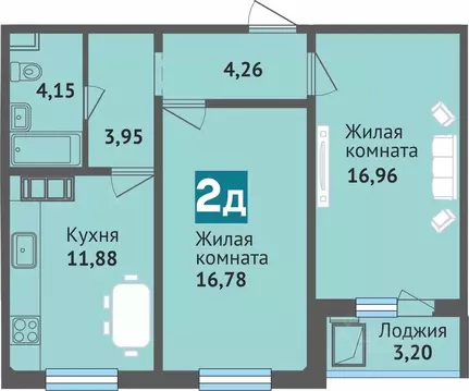2-к кв. Чувашия, Чебоксары ул. Богдана Хмельницкого, 129 (61.16 м)
